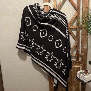 COPY - Olivaceous Large Reversible Poncho Fringe Asymmetrical Rayon, Nylon, Cas…